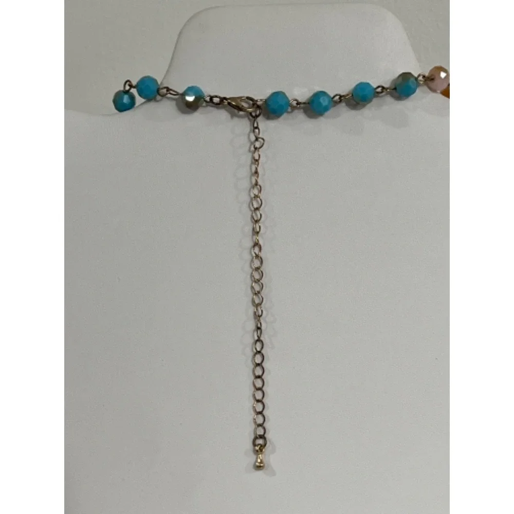 Beaded Necklace Agate‎ Slice Pendant Boho Chic Statement Jewelry